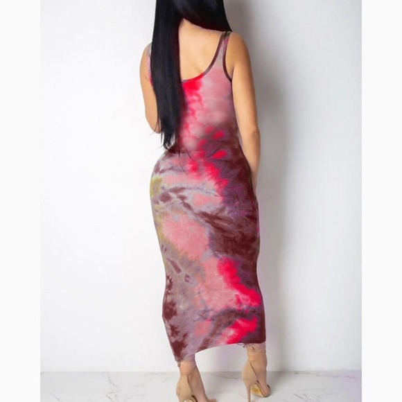 Long Bodycon Dress Sleeveless Blue Green Pink - Picture 5 of 8